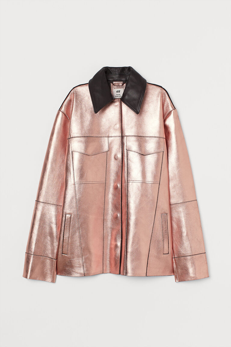pink metallic leather jacket