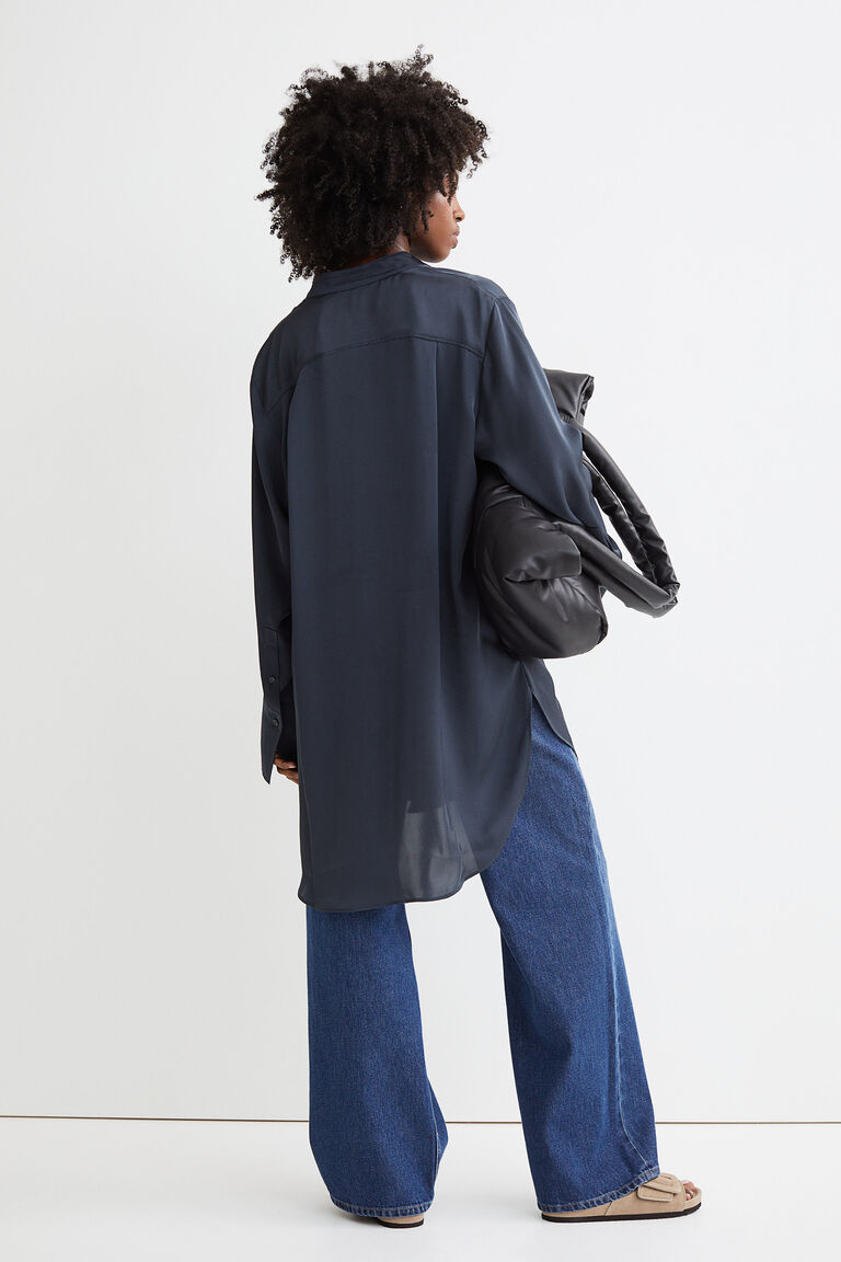 Black Oversized Satin Shirt - Carine