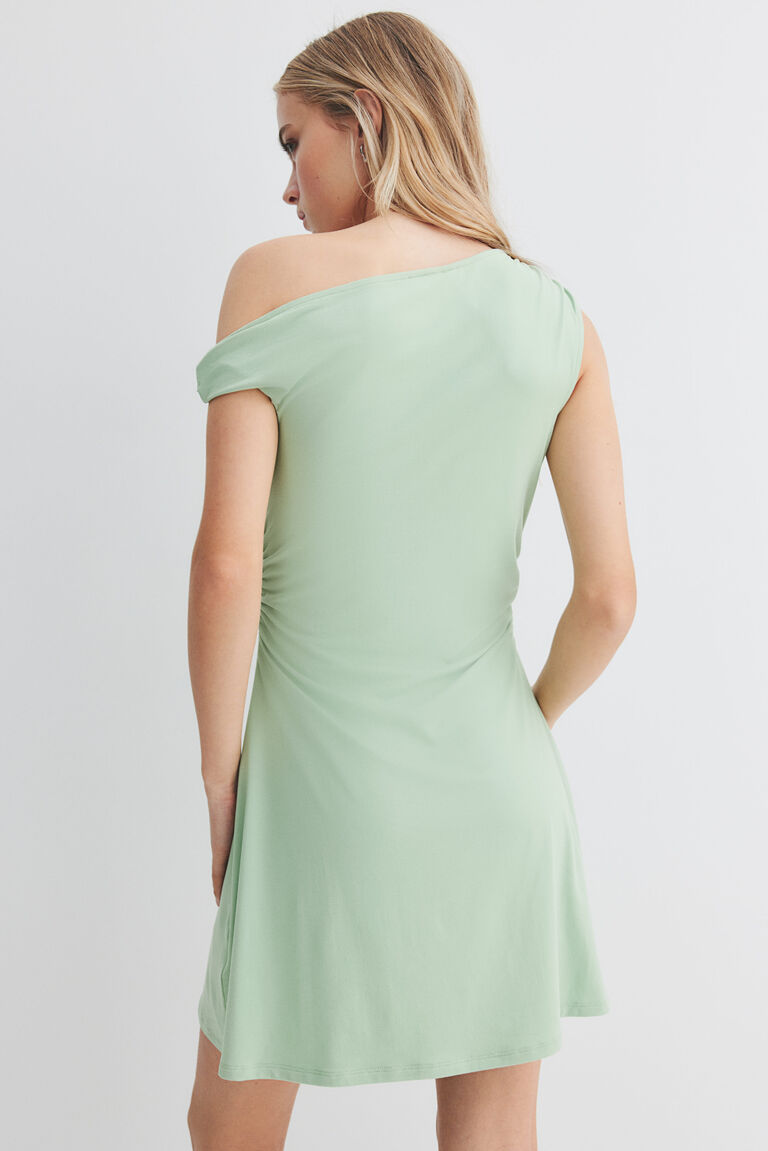 strapless open back dress One Shoulder Mint Mirage Slit Dress – MEEM O NOON