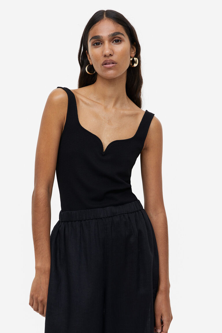 Women's Striped Black Ribbed Vest Top and Skirt Co-Ord Set