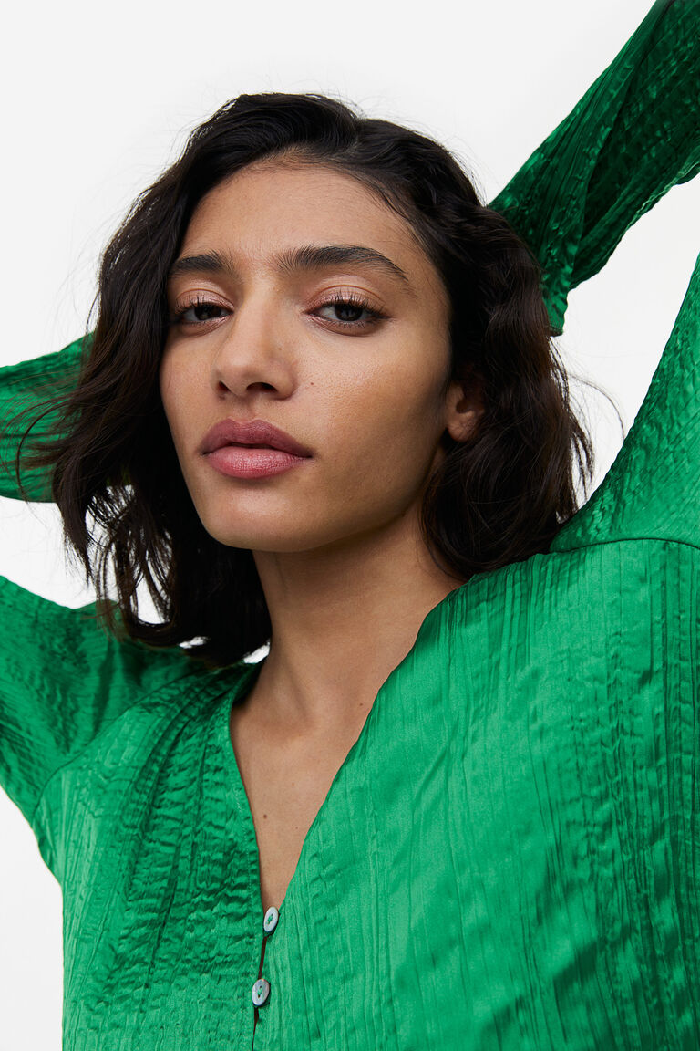 Pleated satin blouse