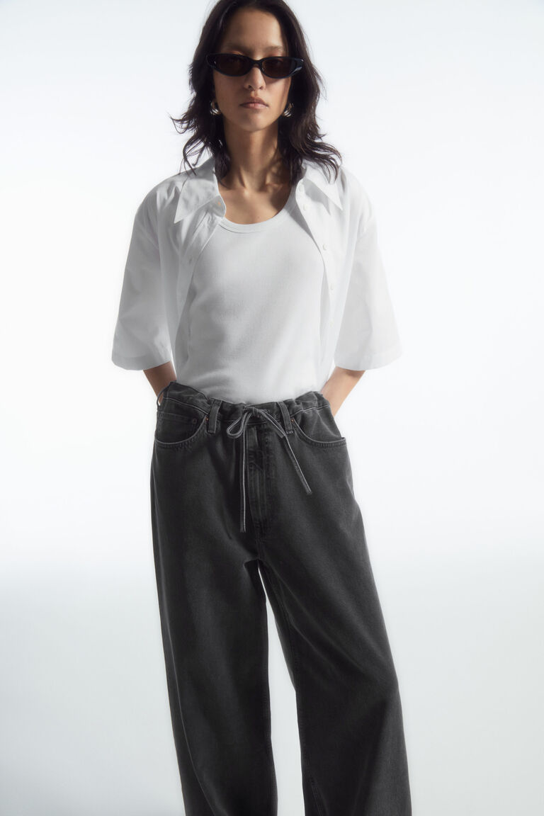 WIDE-LEG DRAWSTRING DENIM TROUSERS