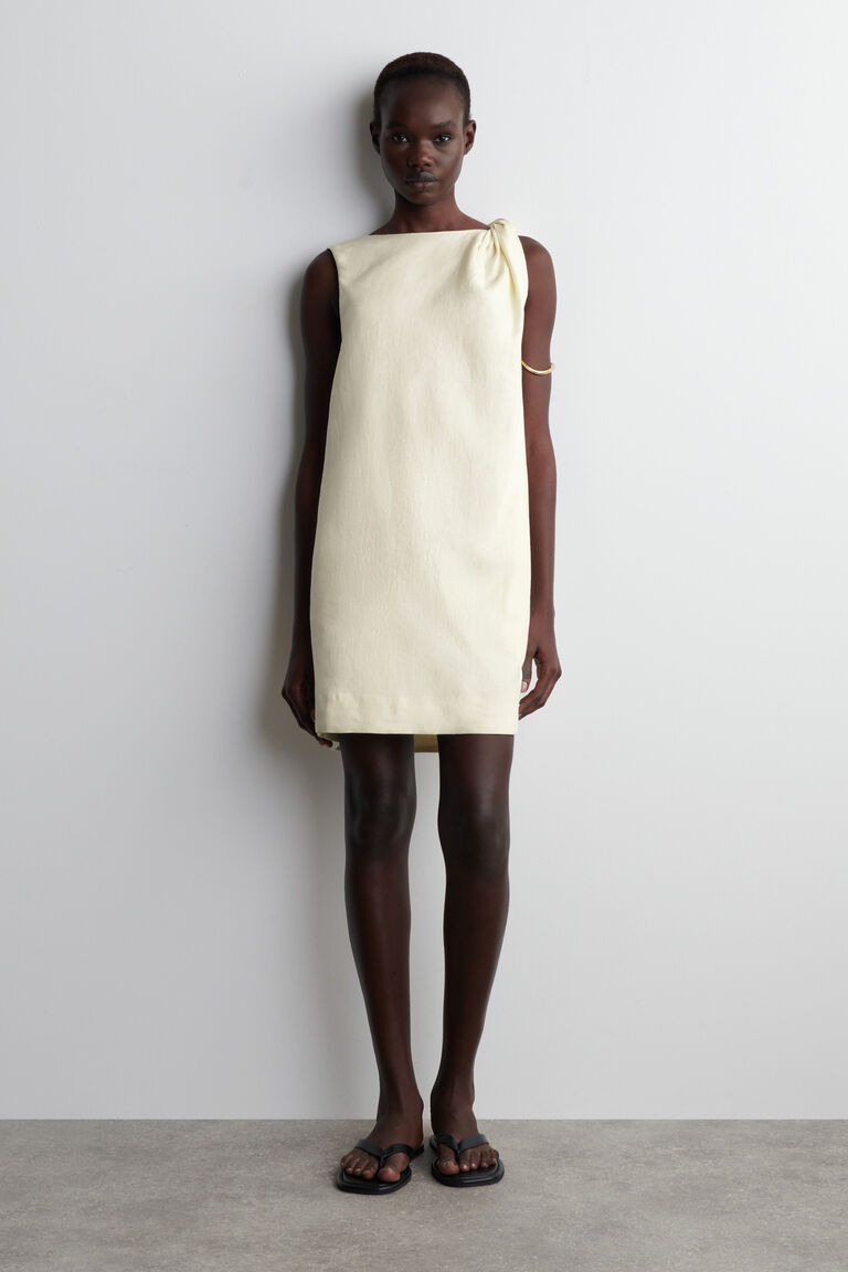 TWIST-DETAIL LINEN MINI DRESS