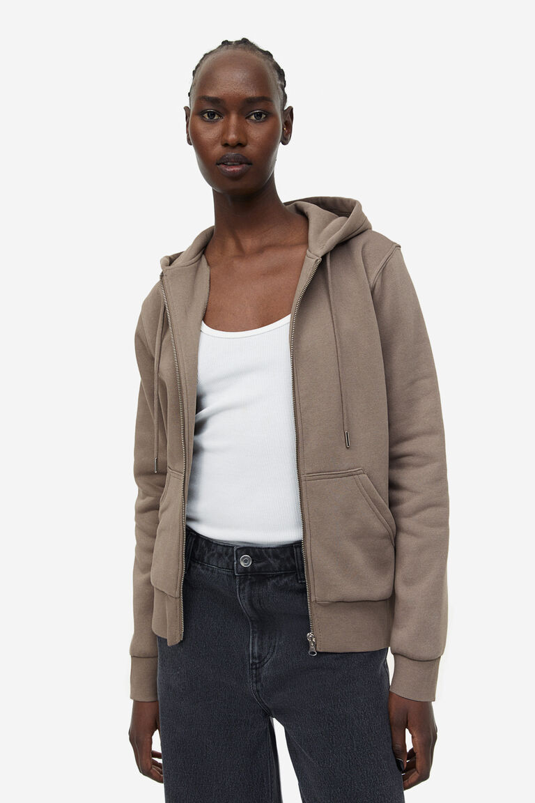 H&m Cropped Zip Up Hoodie Oversized Cropped Zip-through Hoodie