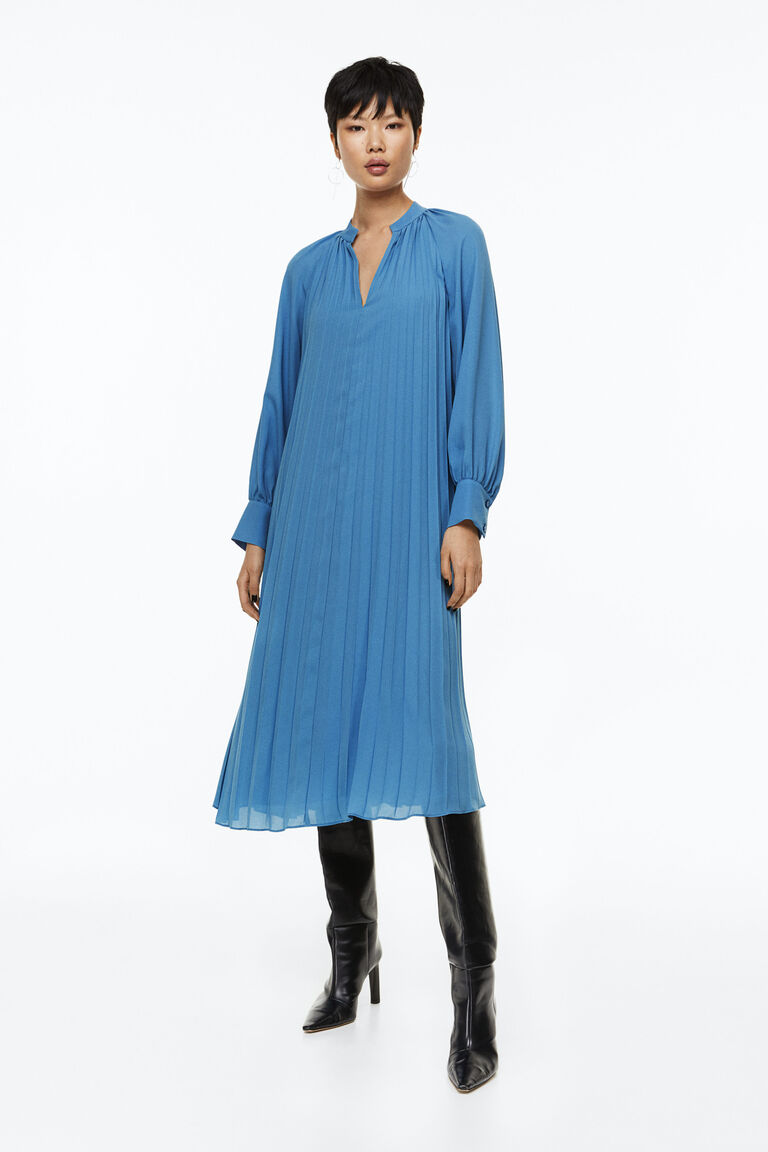 pleated tie belt dress