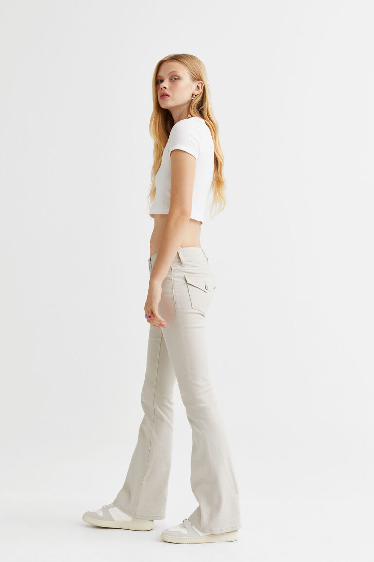 Twill Side Zipper Flared Pants