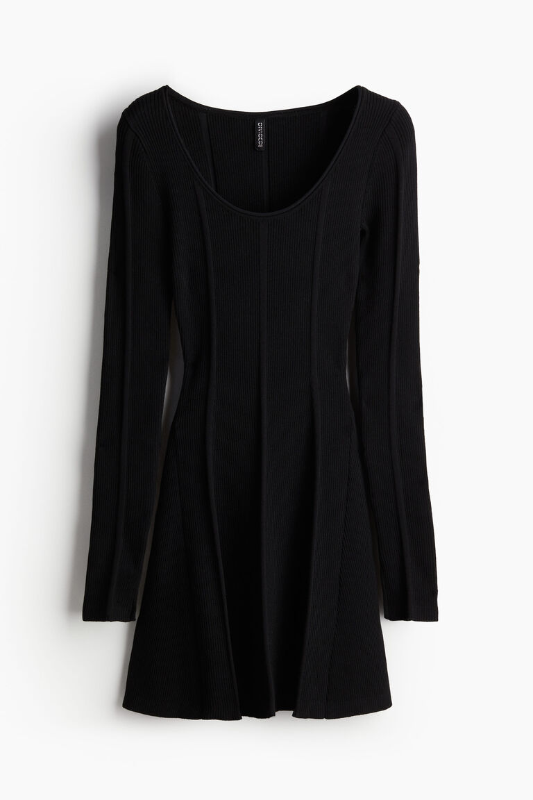 ワンピース andmaryHelen knit flare mini dress Black Helen knit flare mini dress