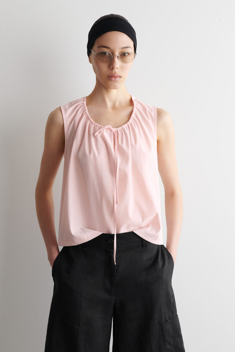 GATHERED-NECK JERSEY TANK TOP