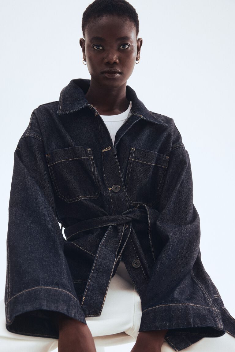 Tie-belt denim jacket