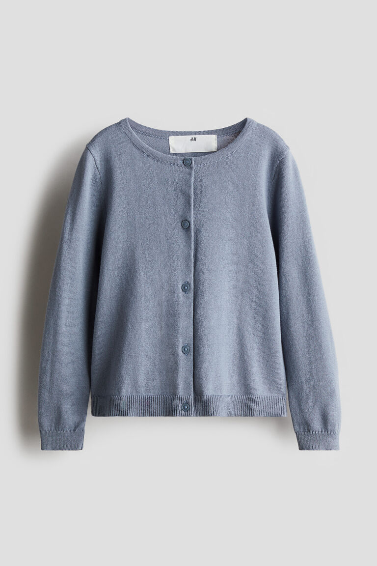Fine Knit Cardigan H&m Blue Cotton Cardigan Girls' Crew Neck Cable
