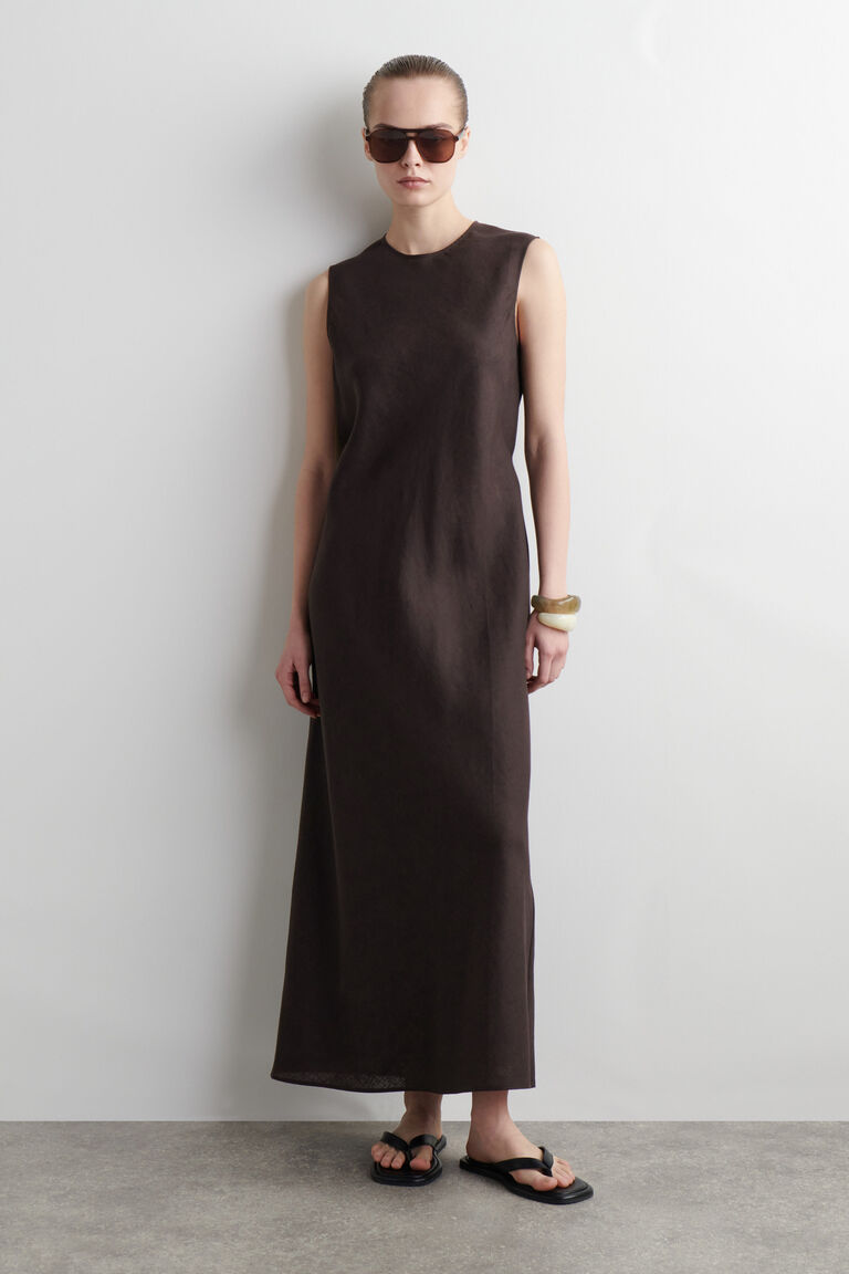 BIAS-CUT LINEN-BLEND MIDI DRESS