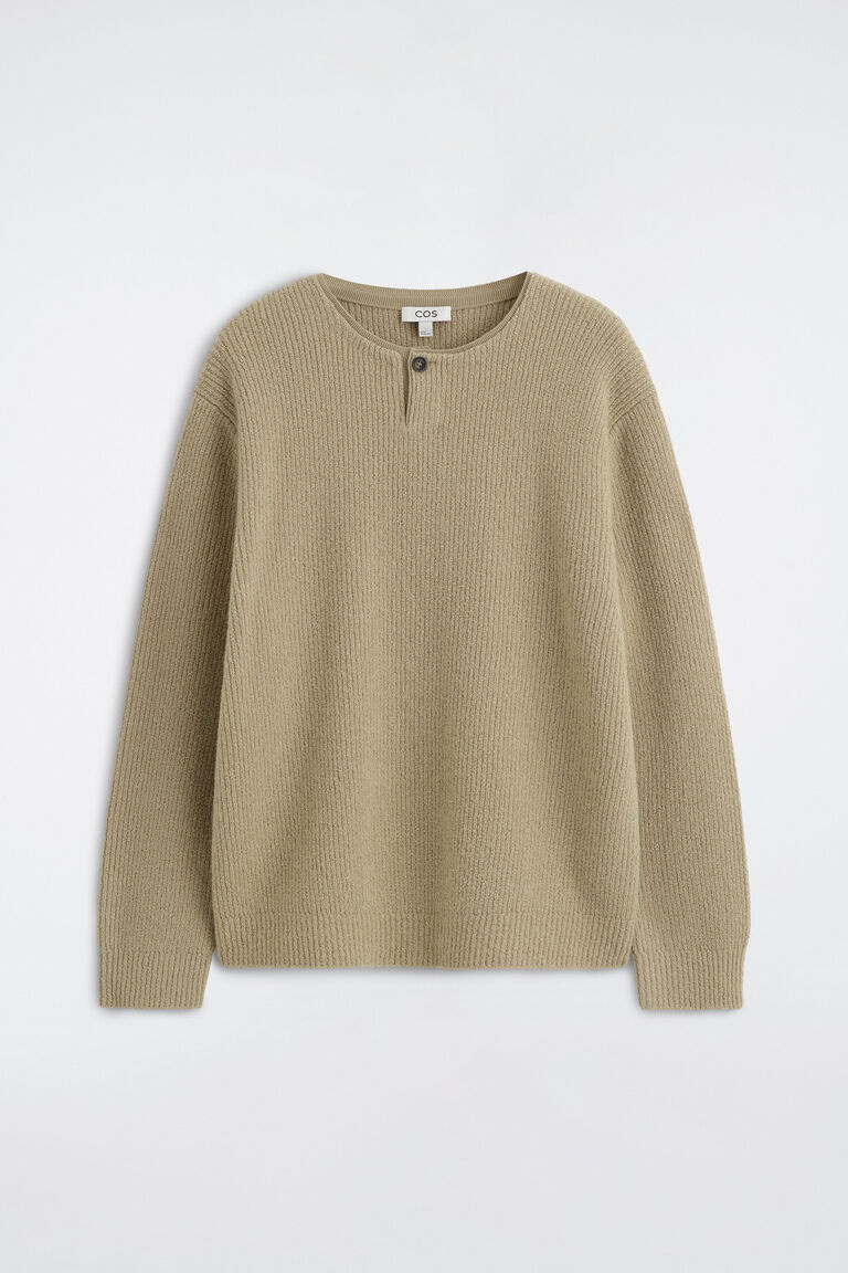 WOOL-BLEND BOUCLÉ HENLEY JUMPER