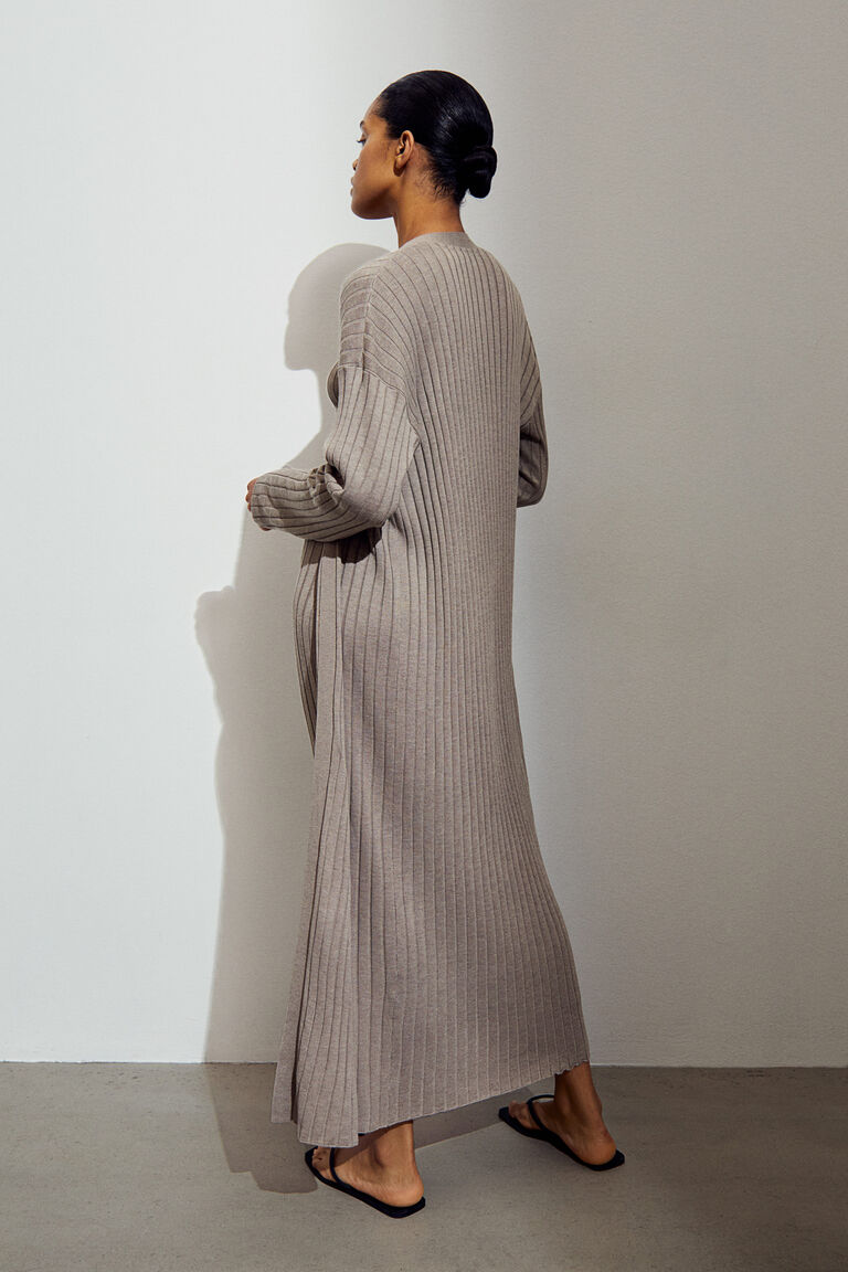 Long rib-knit cardigan