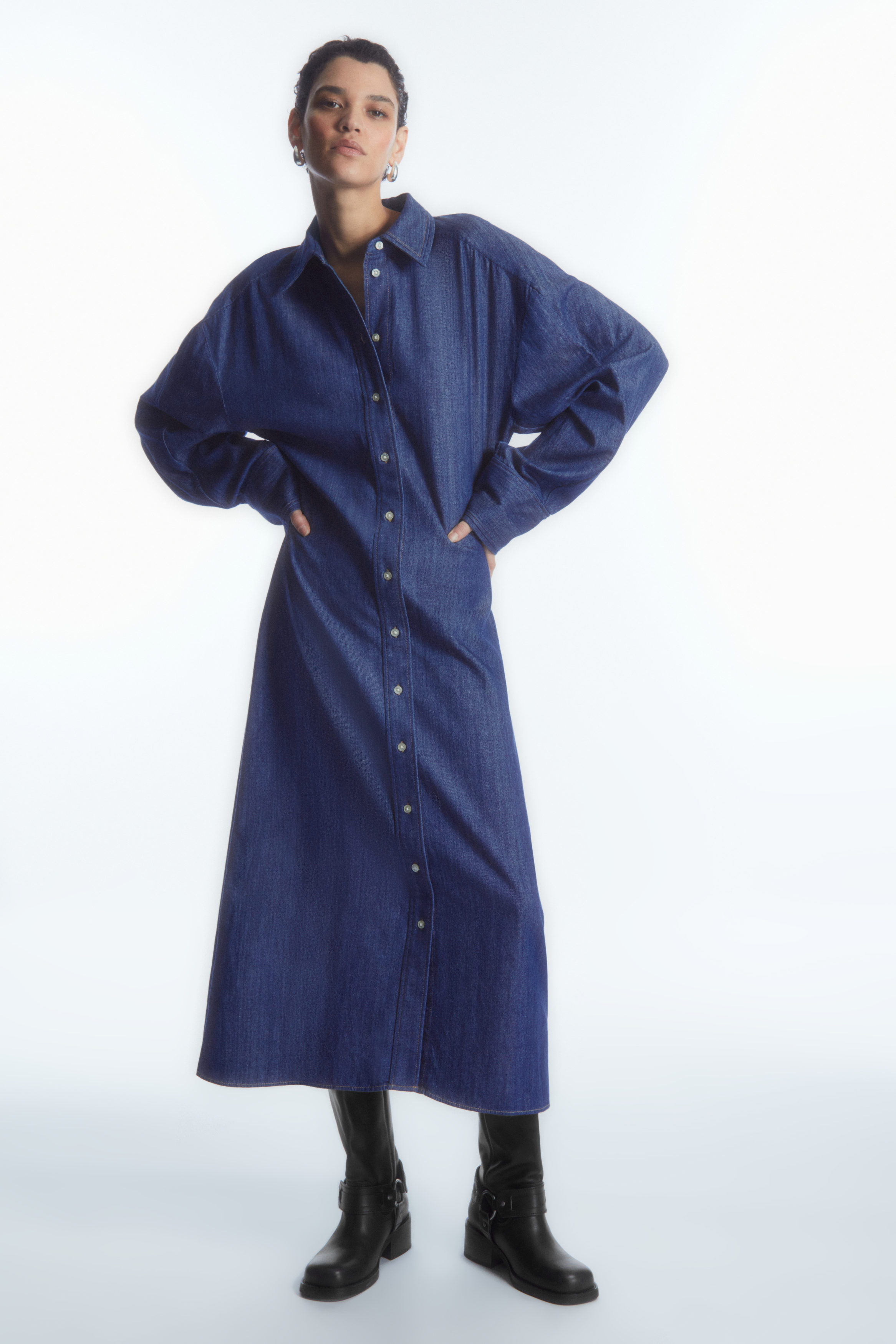 ROUNDED DENIM SHIRT DRESS