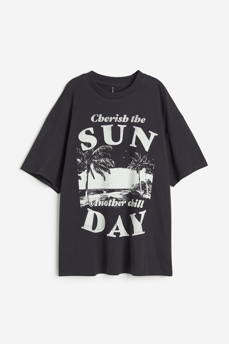 Oversized Cotton T-Shirt with Print Details