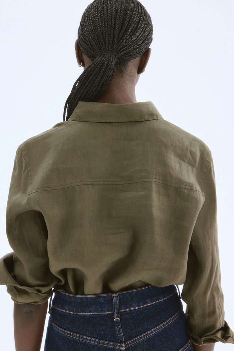 Regular Half Placket 100% Cotton Flamed Linen Look Shirt