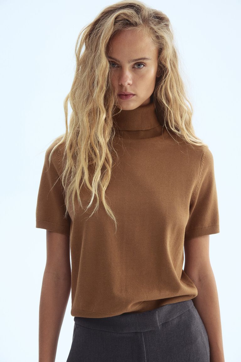 Neck Jumper Brown Polo Neck Top Dark Chocolate Cashmere Merino - Main Image