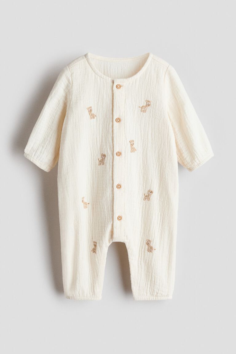Embroidery-detail romper suit
