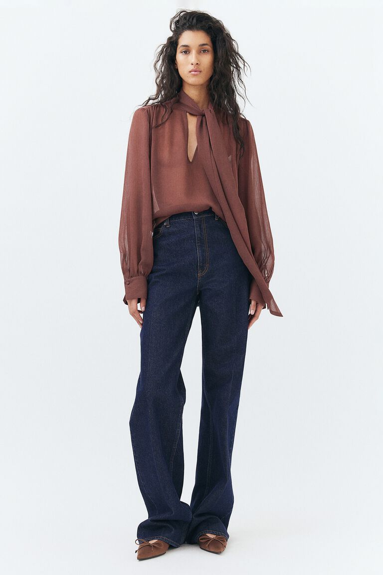 Tie-neck chiffon blouse