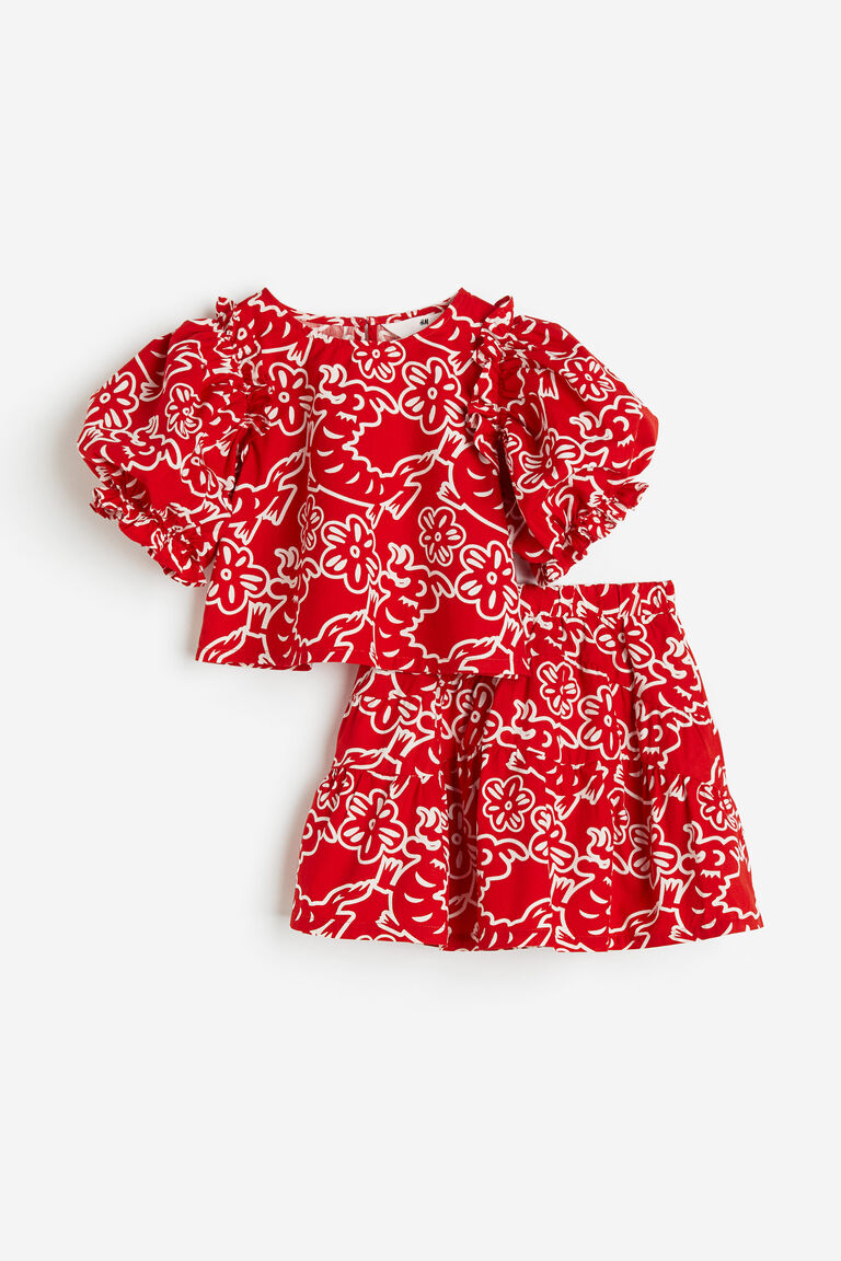 Embroidered Blouse+Romantic Skirt 2pcs Set