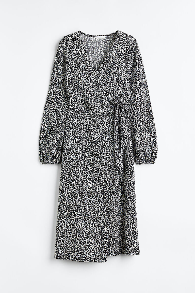 Balloon Sleeve Plaid Wrap Dress
