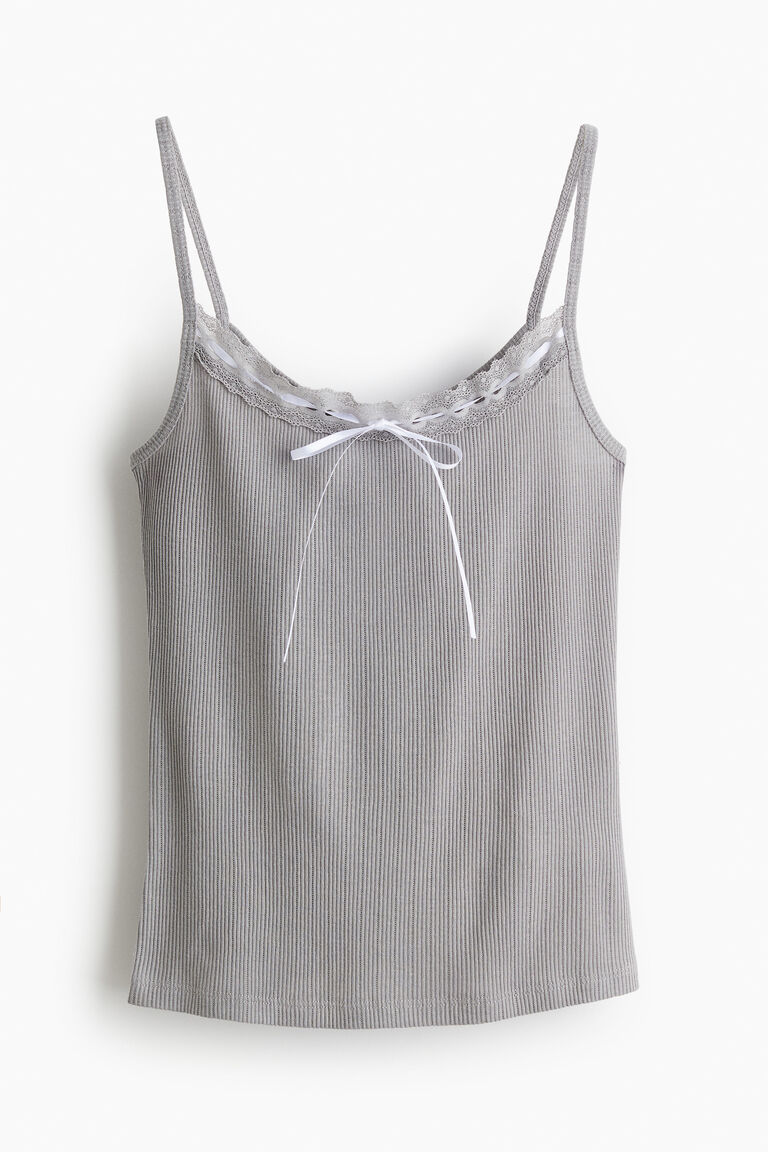 トップス thered thread S framed lace tops gray thered thread S framed lace tops gray Gray Lace Trim Ribbed Tank