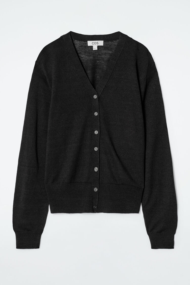 MERINO WOOL-LINEN BLEND V-NECK CARDIGAN