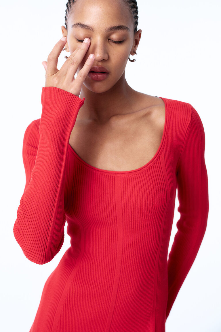 flared-skirt rib-knit mini dress Sleeveless Knit Mini Dress with Flared Skirt and Rib Texture  Modenaire