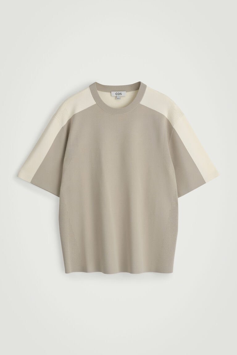MESH-PANEL KNITTED T-SHIRT