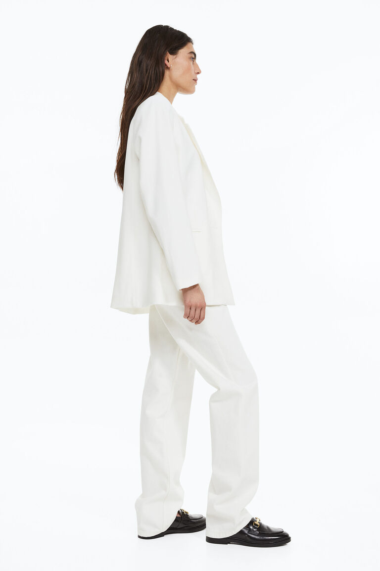 Double-Breasted Blazer with Cut-Out Hem - White main image 1