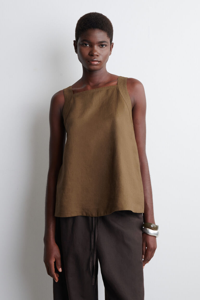 OPEN-COLLAR DRAWSTRING BLOUSE
