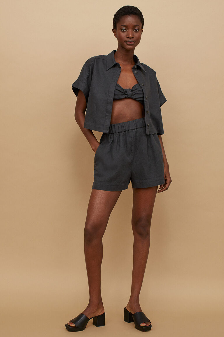 Cropped linenblend shirt