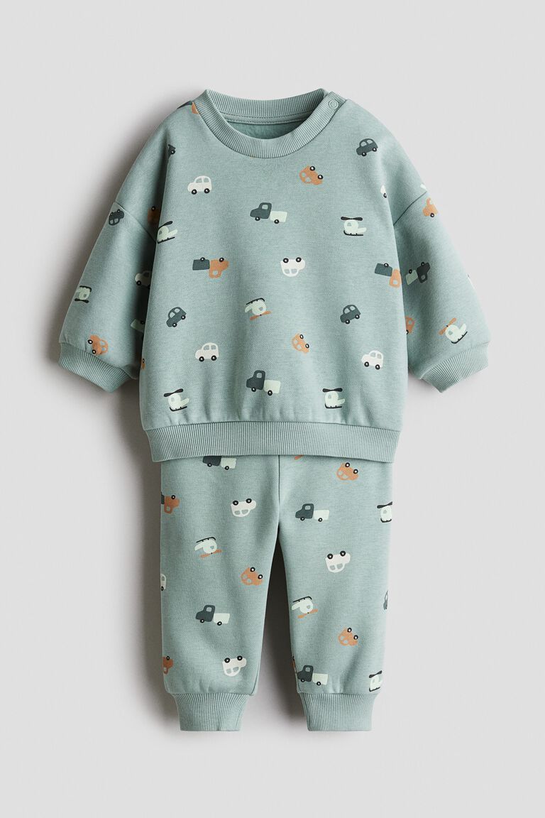 2-piece printed brushed-inside sweatshirt set