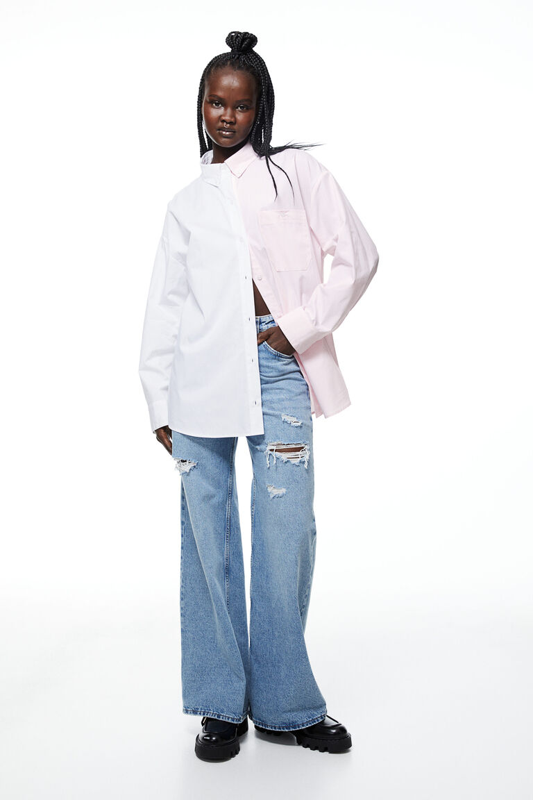 ORANGE CROPPED OVERSIZED POPLIN SHIRT