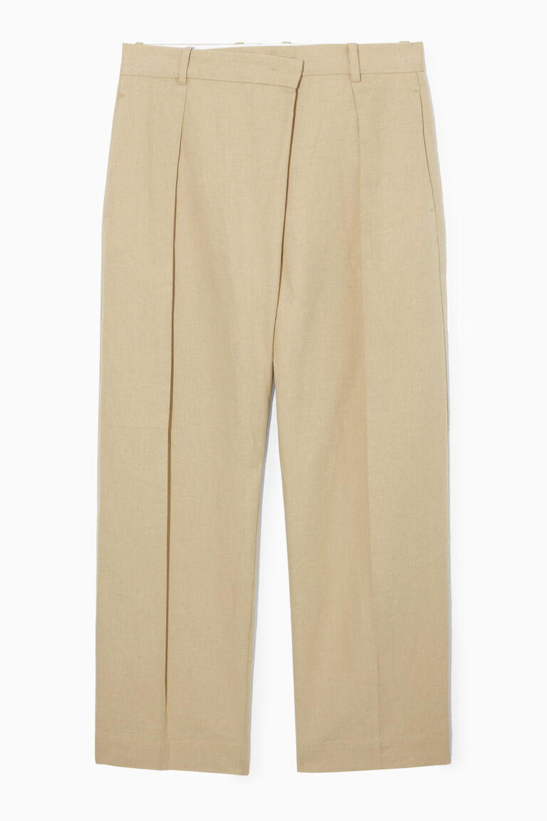 ASYMMETRIC-WAIST WIDE-LEG LINEN TROUSERS