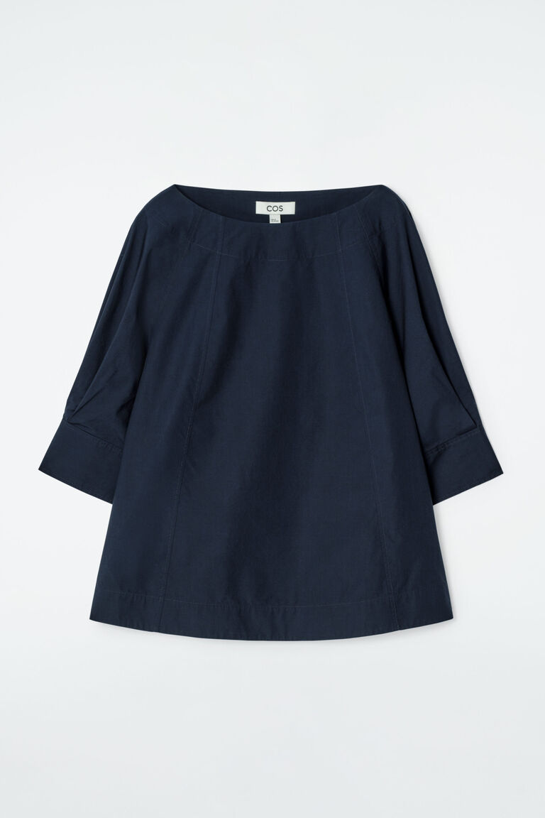 VOLUMINOUS BOAT-NECK COTTON BLOUSE