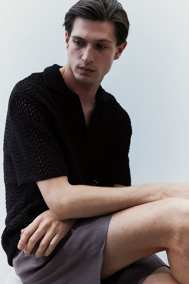 Loose Fit Pointelle-knit Polo Shirt