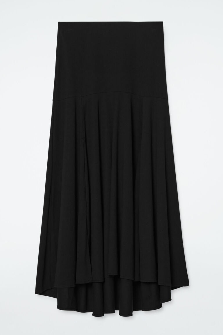 FLARED ASYMMETRIC MIDI SKIRT