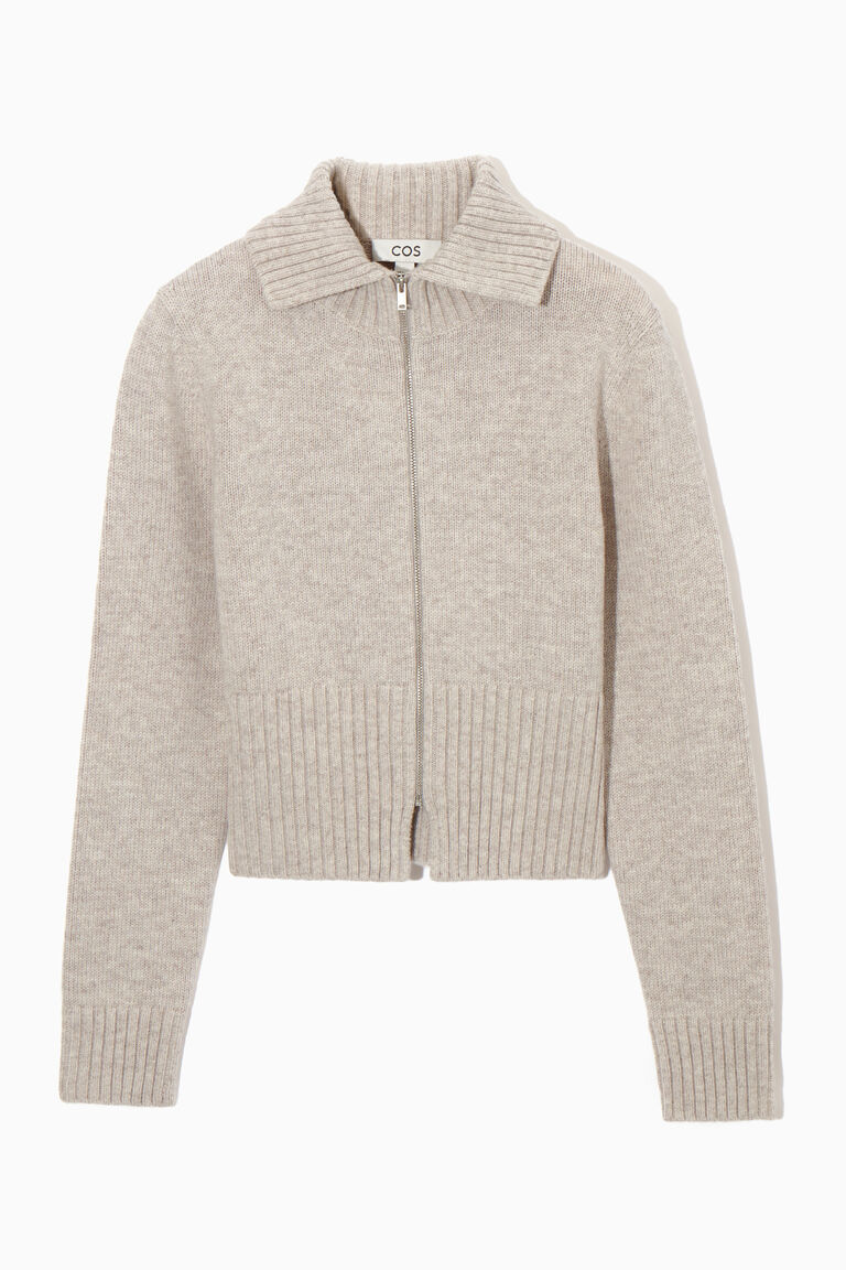 CROPPED WOOL ZIP-UP CARDIGAN