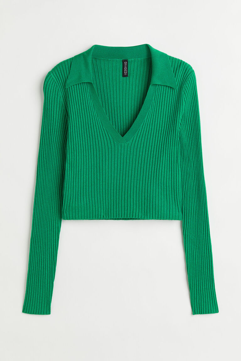 Collared ribknit top