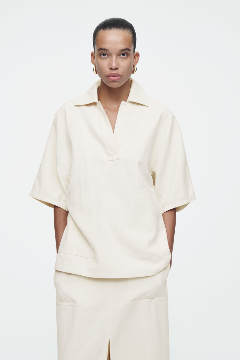 OVERSIZED LINEN-TWILL POLO SHIRT