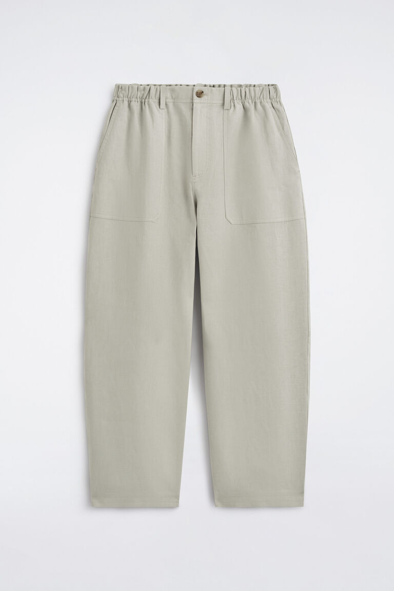 LINEN RELAXED-FIT BARREL-LEG TROUSERS