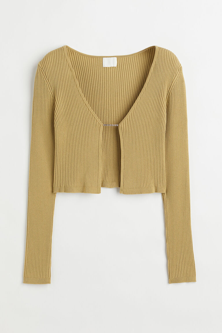 Ribbed Knit Trim Cardigan Jacket - Olive main image 1
