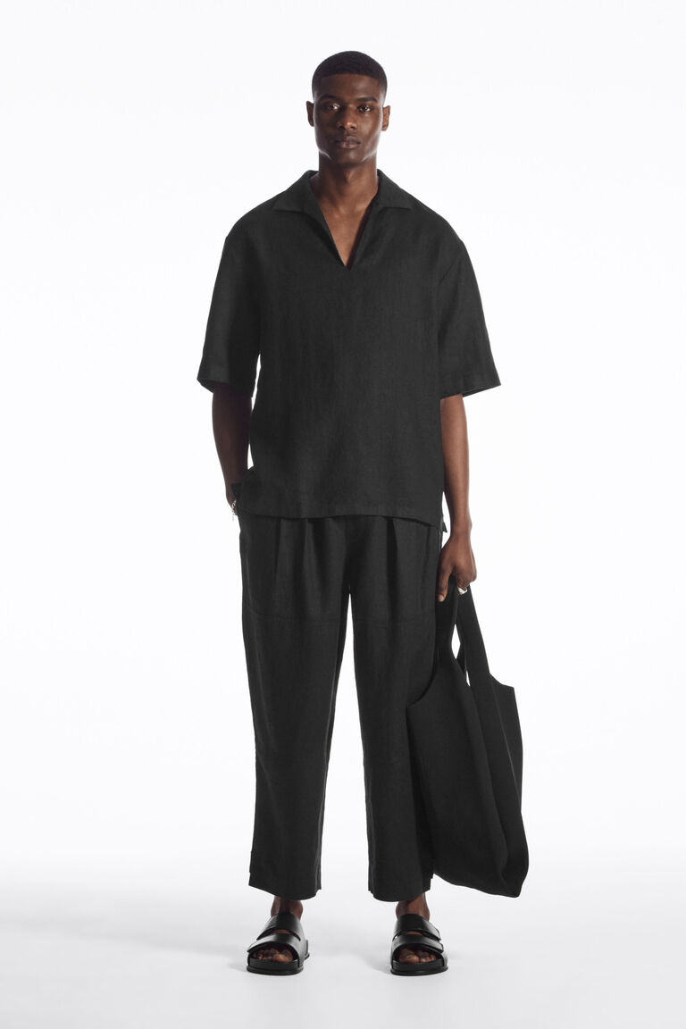 CROPPED WIDE-LEG LINEN TROUSERS