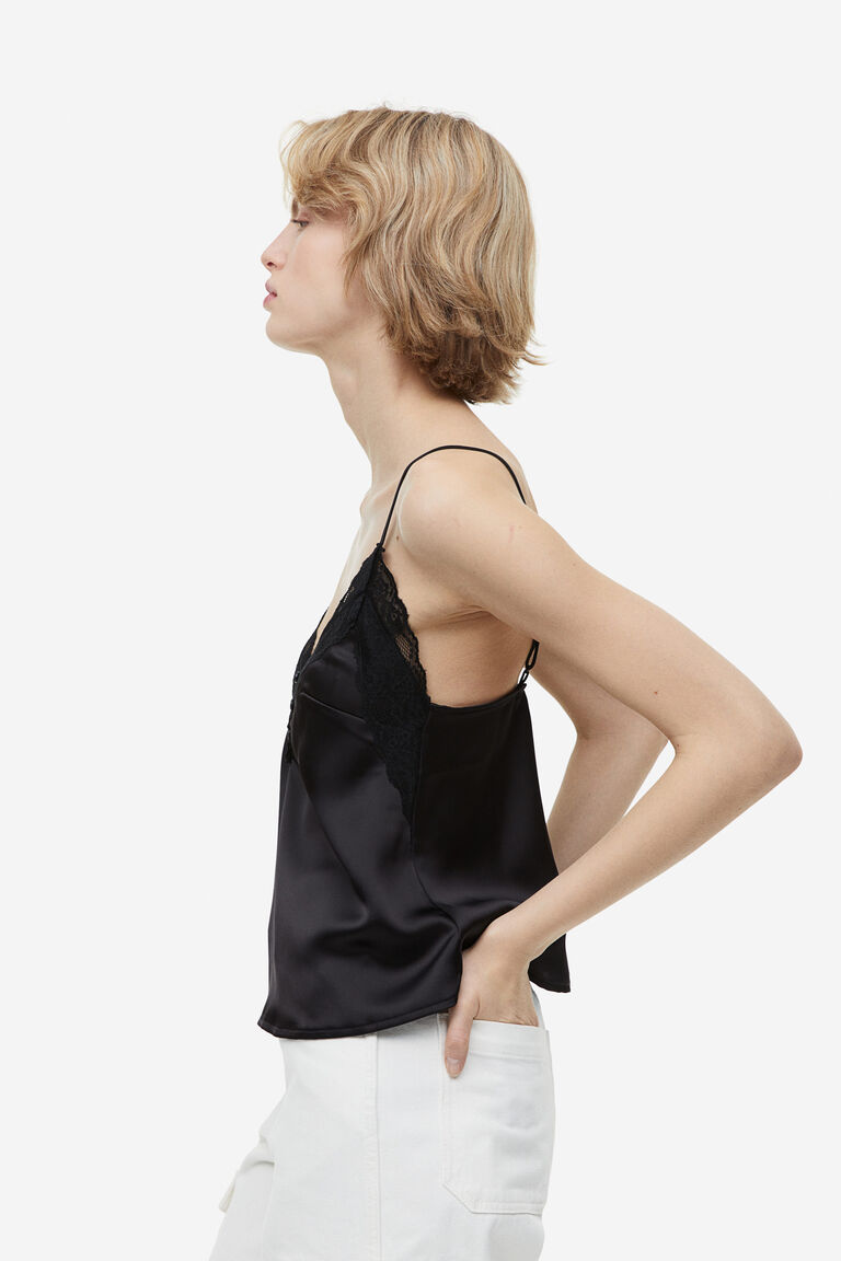 Lacetrimmed satin cami top