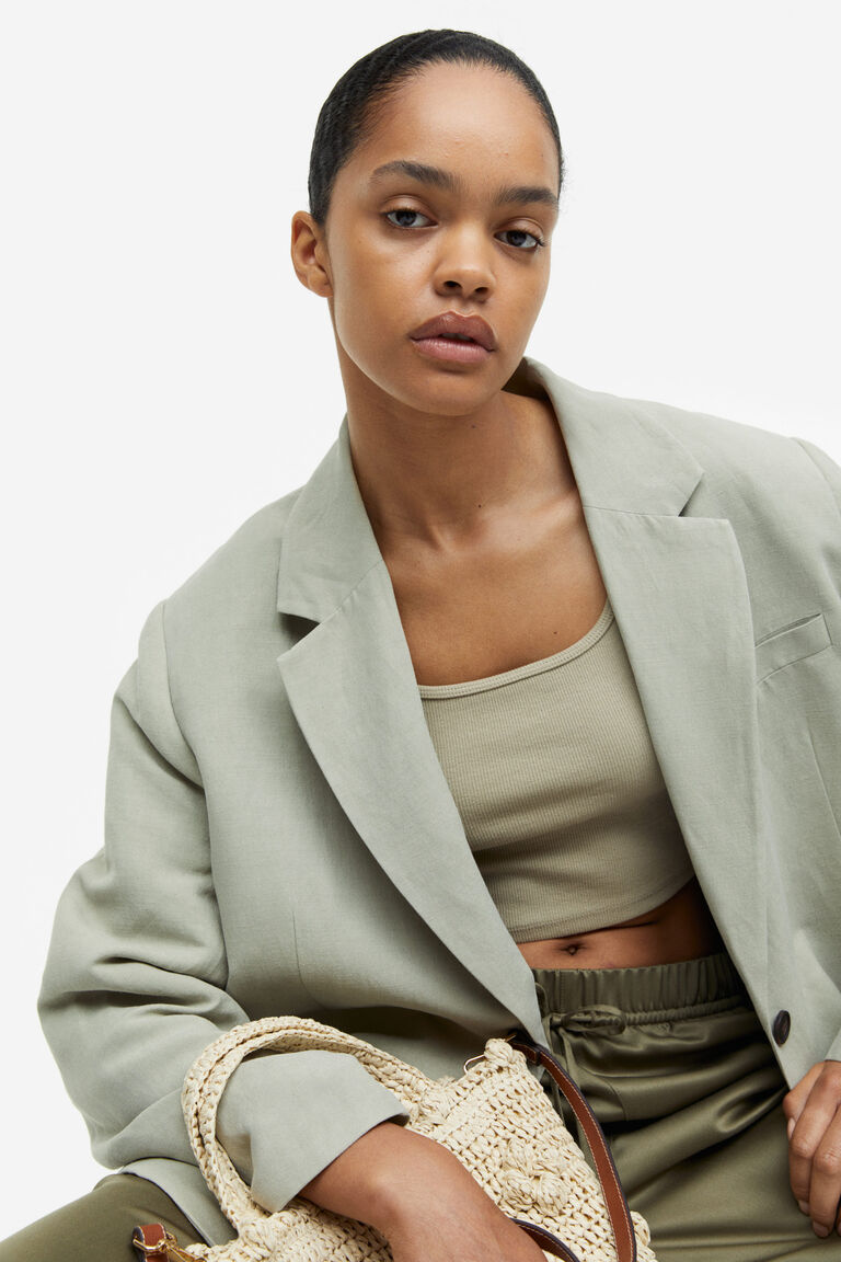 Bleached Cropped Moto Vest Top (M/L)