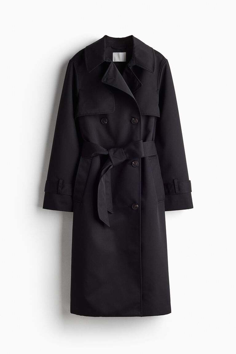 Double-breasted twill trench coat