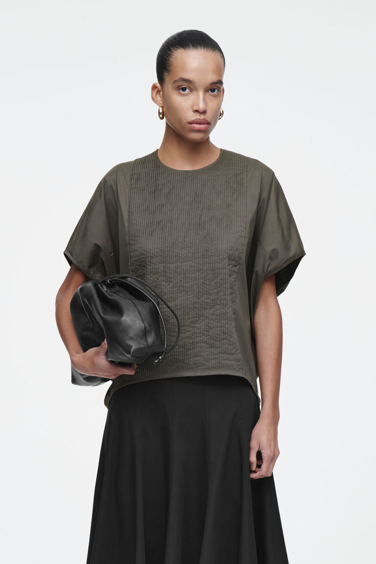 PINTUCKED BATWING-SLEEVE TOP