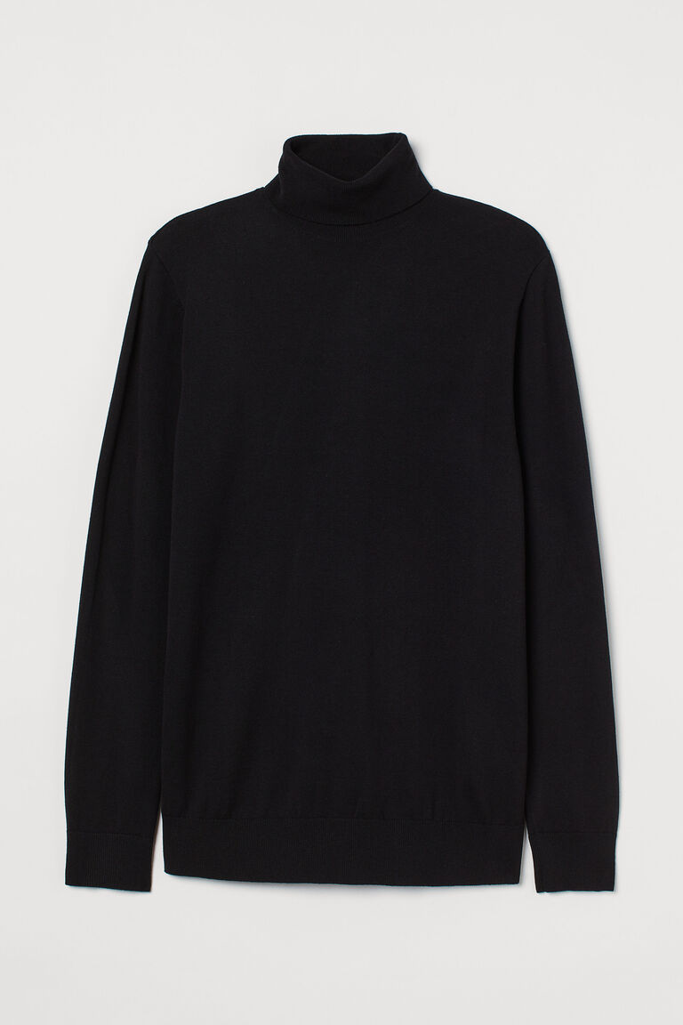 black fine knit polo neck