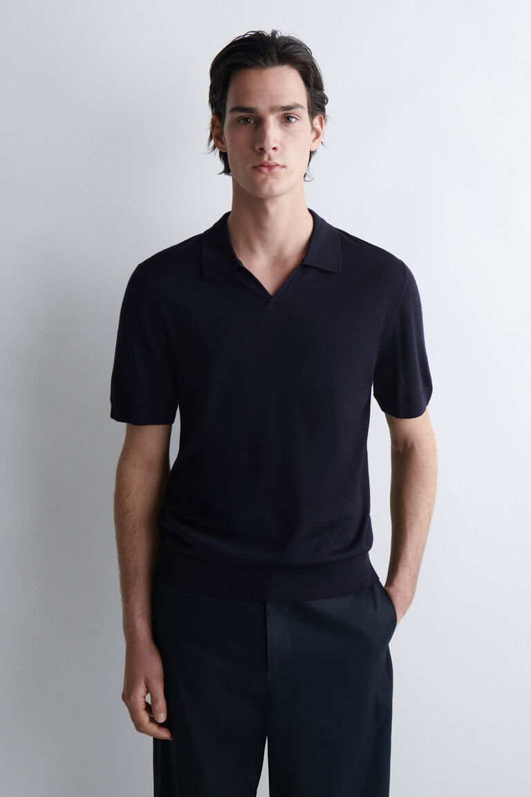SLIM OPEN-COLLAR MERINO WOOL POLO SHIRT